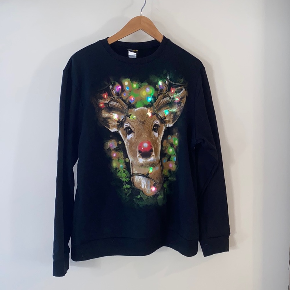 Reindeer led light up ugly holiday Christmas sweatshirt